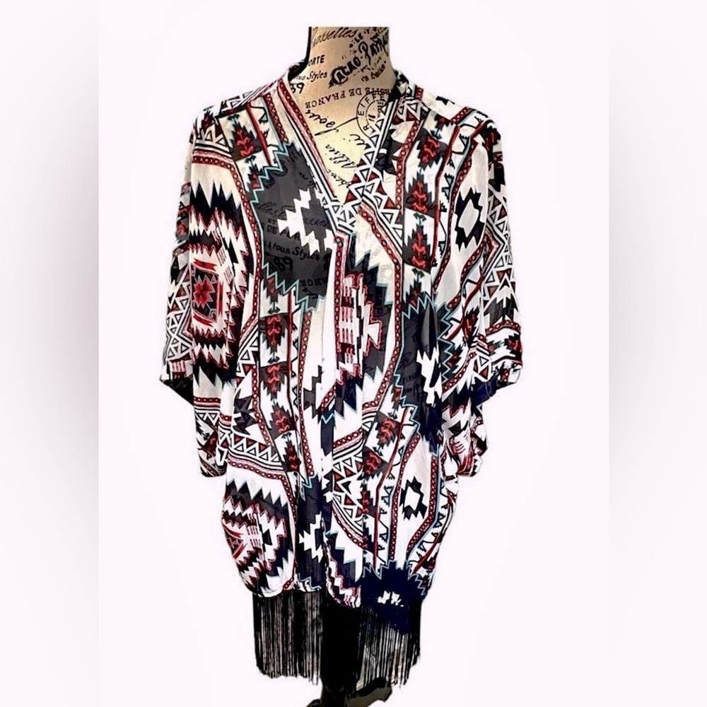 Southwestern Print Open Front Kimono